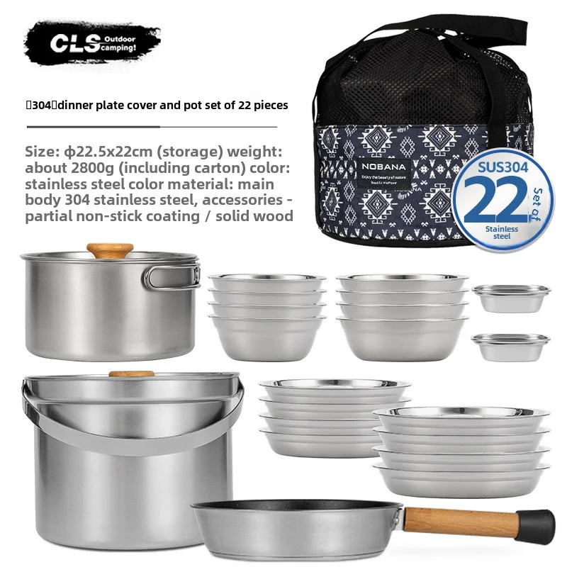 Camping Cooking Pot Stainless Steel - NOBANA&CLS Ensemble de 22 pièces de