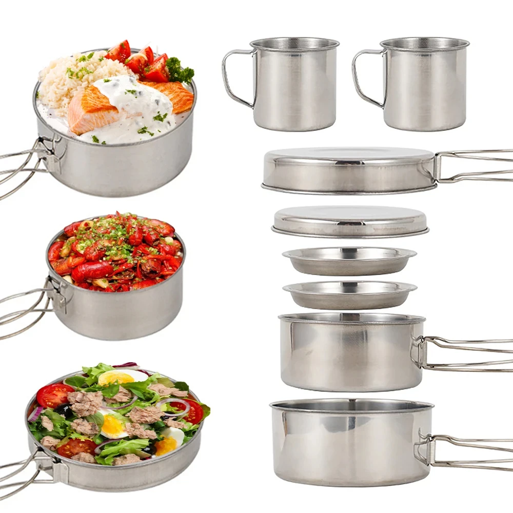 8 pièces/ensemble ustensiles d - Camping Cooking Pot Stainless Steel avis et prix